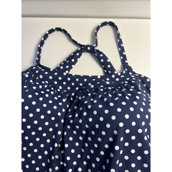 Womens 2W LANDS END Blue Polkadot BLOUSON TANKINI TOP Bathing Swim - Picture 2 of 7